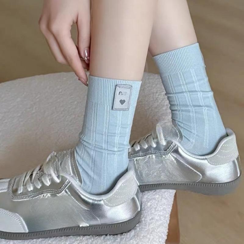 Women's Spring and Summer Thin Cloth Label Embroidered Outer Wear In The Tube Pile Socks
