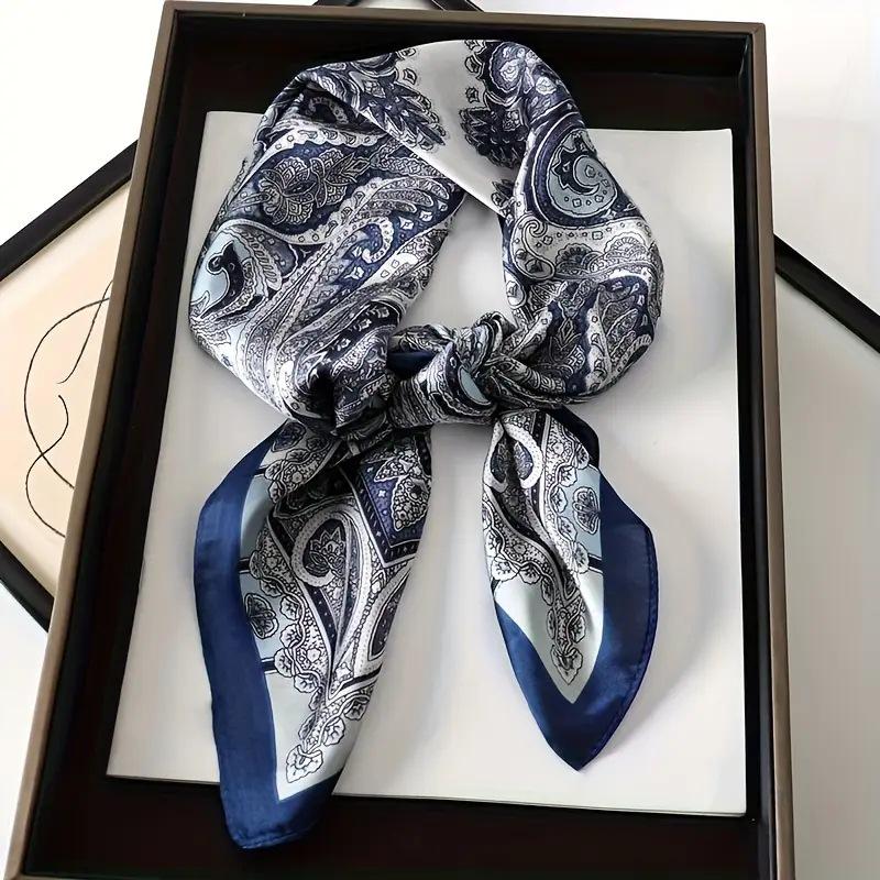 Women's Korean Style Retro Printed Imitation Silk Scarf for Professional and Casual Use