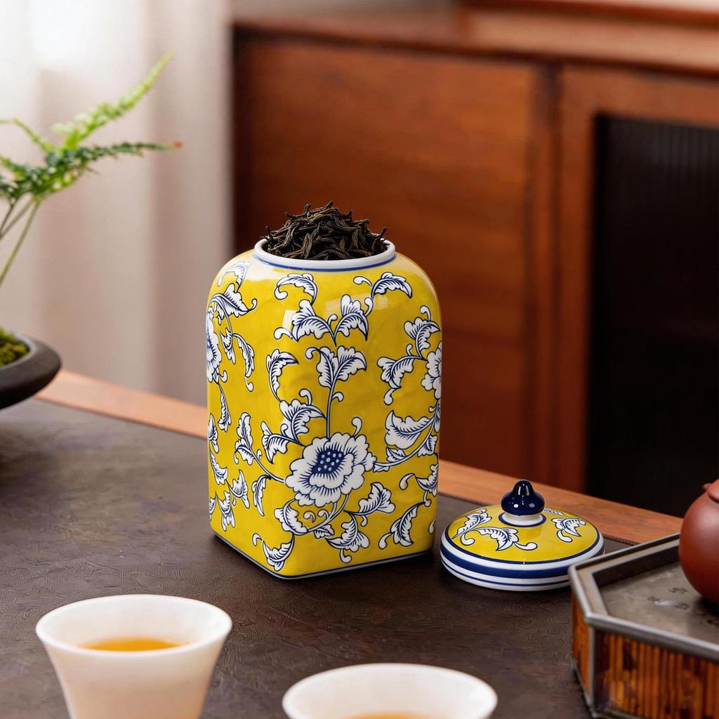 Elegant Blue and White Porcelain Storage Jar - High-End Decor, Tea Caddy, or Living Room Ornament