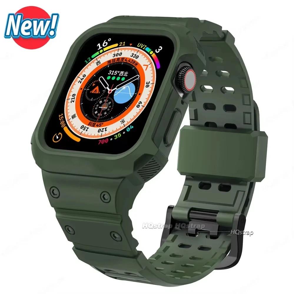 Case for Apple Watch Band 44mm 45mm 49mm 42mm 40/38 Watch Strap for Iwatch 7 8 6 5 4 SE TPU Protective Cover Silicone Bracelet