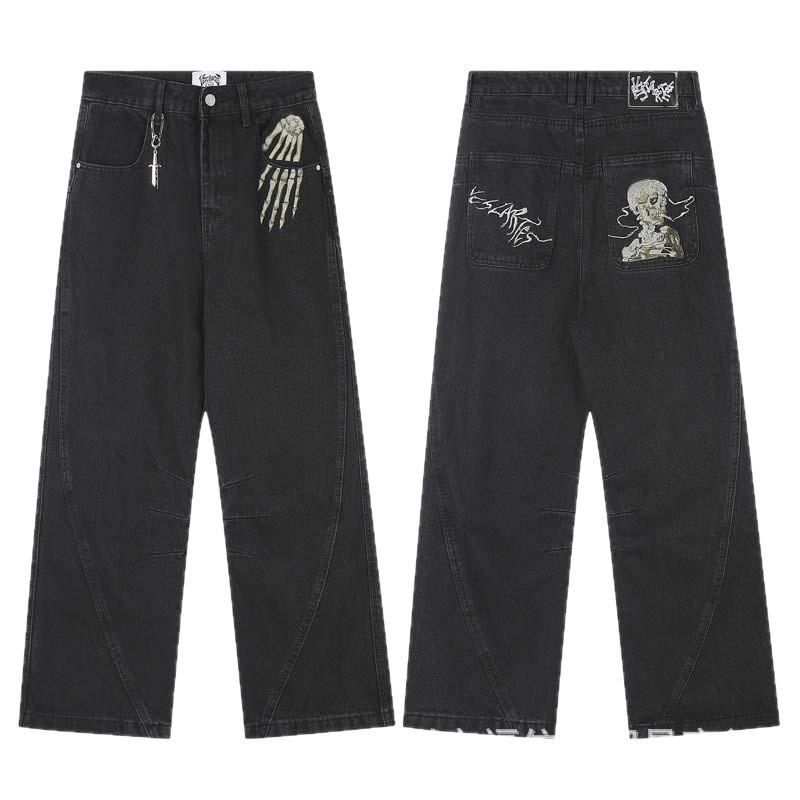 Vescartes Gefallener Engel Bestickte Jeans Locker Gerades Bein Vintage Hose Herren Damen