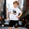 Boys 2 Piece Cartoon Little Monster Print Outfit, Short Sleeve T-Shirt and Shorts Set for Kids Age 5-14, Black and White Sporty Casual Summer Clothes