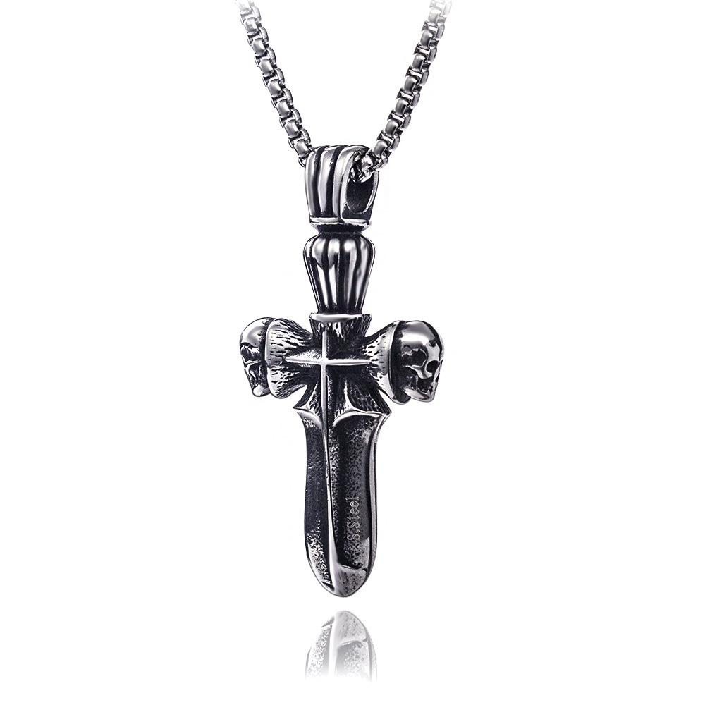 Chinese Style Retro Dragon Titanium Steel Pendant, Domineering Double Dragon Men'S Stainless Steel Personalized Necklace Jewelry