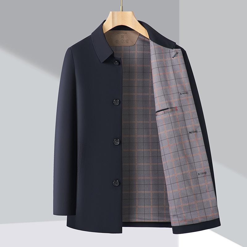 Autumn 2025 Men's Iron-Free Lapel Windbreaker Jacket for Middle-Aged & Elderly - Casual, Versatile, Buttoned Coat
