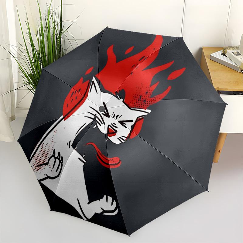 1pc Flaming Cat Automatic Open/Close, Foldable Compact Umbrella with 8-Rib Shaft, Perfect Gift For Men And Women, Casual Style, Vibrant Moti