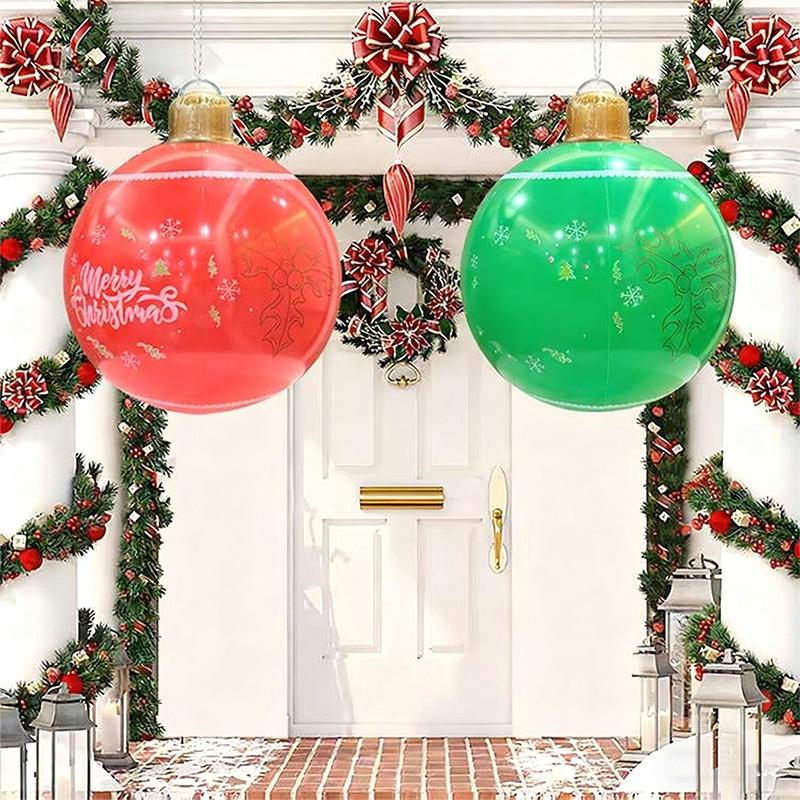 48cm Christmas Inflatable Ball Pendant Colored Xmas Print Ball Decoration Ornament Celebration Ball Party Home Festive Decor