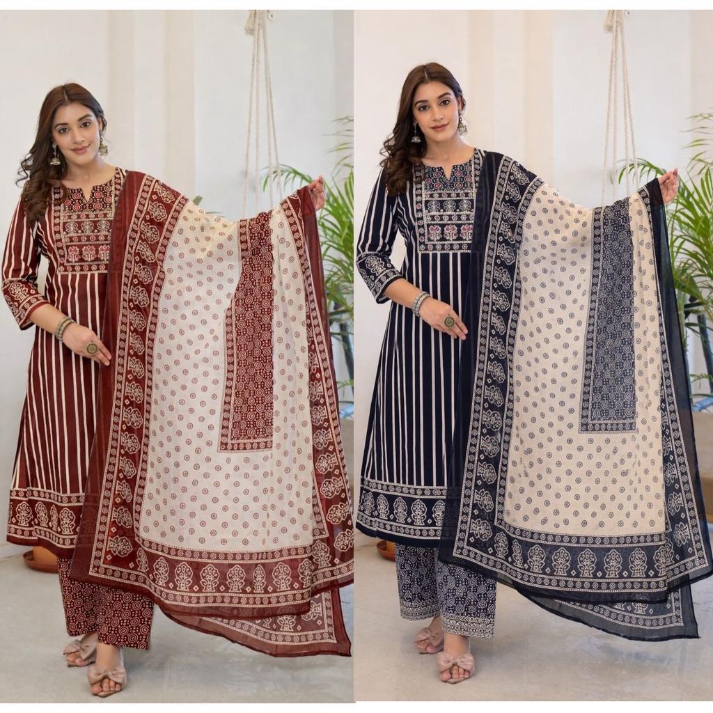 Women's Designer Cotton Kurti Pant Dupatta Set Indian Bollywood Ethnic Kurta Set
