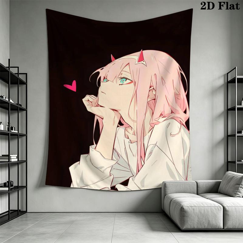 Darling in the Franxx 02 Wall Tapestry Aesthetic Wall Hanging Printed Fabric Blanket Decorative Tapestries for Bedroom Living Room Home Decor