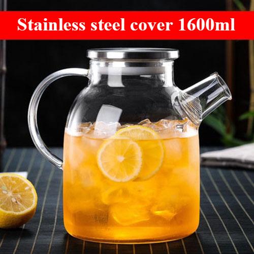 Large Capacity Glass Cold Water Kettle with Bamboo Wrapped Steel Lid for All Seasons, Household Cold Water Kettle with Filter Wire Filtration
