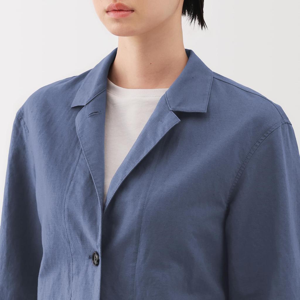 MUJI Women's Hemp Cotton Shirt Jacket, Smoky Blue, Size L, BD0ZZA5S