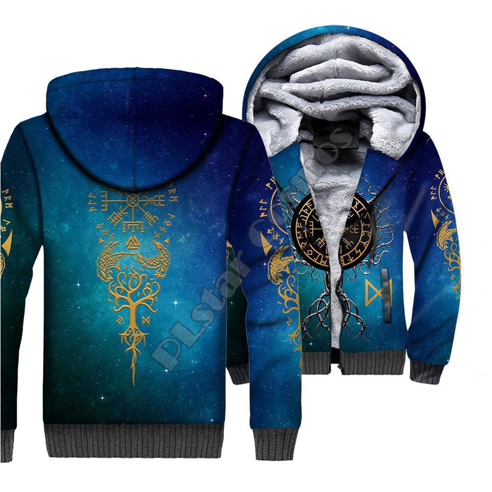 Men's Viking Tattoo 3d Print Zipper Hooded Fleece Double Layer Sweatshirt