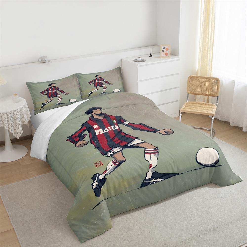 Duvet Cover Set AC Milan Retro Motta Jersey Red Black Striped Captain Armband Football Player Vintage Poster Art Print for Men Fan Gift