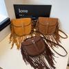 2025 New Fashion Suede Matte Ethnic Fringed Flannel Retro Versatile Shoulder Messenger Bag Rivet Saddle Bag
