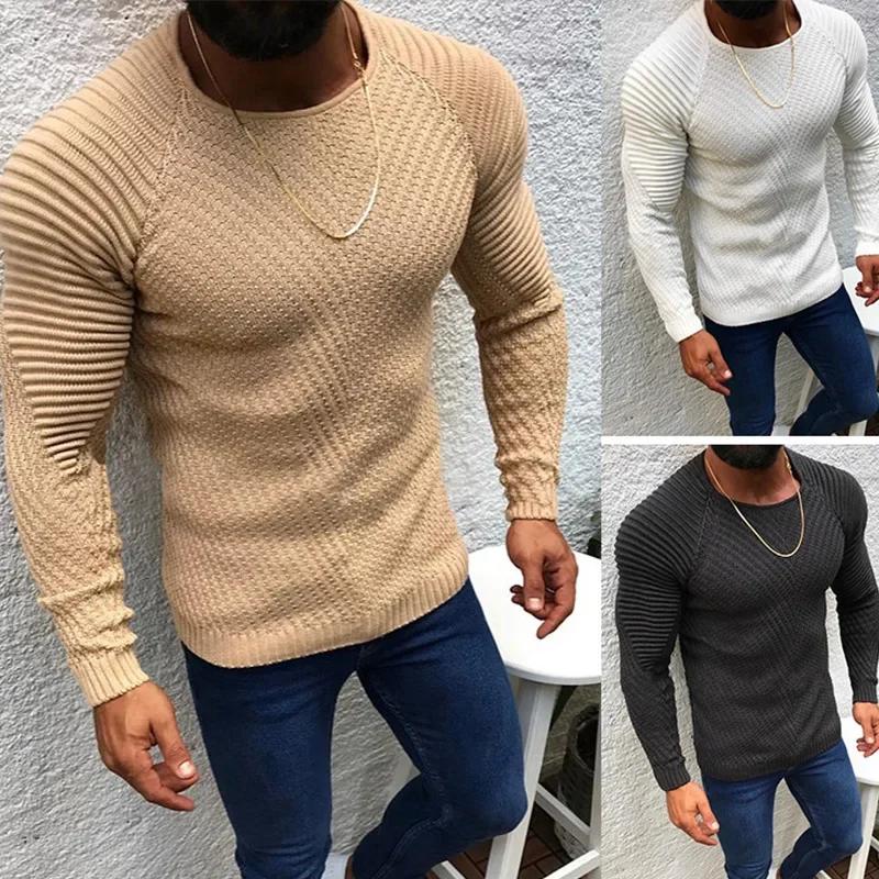 New Style Knitted Sweater for Young Men, Fashionable Solid Color Round-neck Long-sleeved Simple Sweater In Autumn and Winter