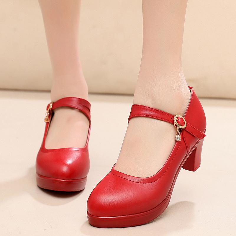 8cm 10cm Small Size 32-43 Shallow Soft Leather Mary Janes Platform Pumps 2025 Spring Trend Block High Heels Shoes Office Model