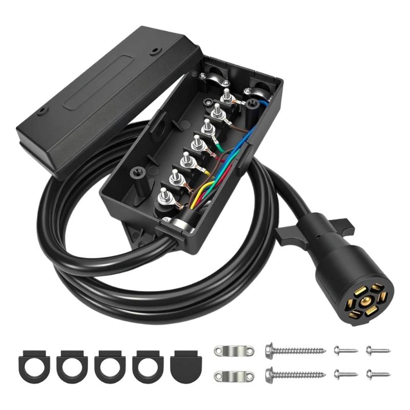 Heavy Duty 7 Pin Trailer Light Wiring Kit 8FT Cord 7 Core Trailer Cable Harness Suitable for Towing Vehicles & Campers 1
