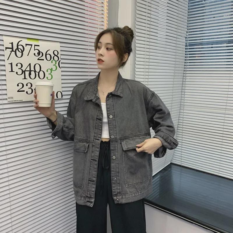 Women's Korean-Style Loose Denim Jacket, Versatile Harajuku Retro Long Sleeve for Spring/Autumn - Perfect for Students