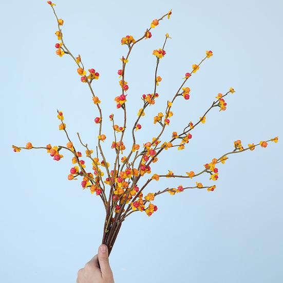 Realistic Imitation Berry Branches Long Artificial Bittersweet Branches, Fall Stems for Vase, Faux Plants Decorative Gold Green Leaves Thanksgiving