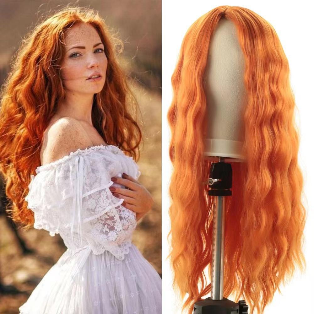 

Women s wig with medium water ripples, long curly hair, bright orange high-temperature wire machine-made wig headgear помаранчевий