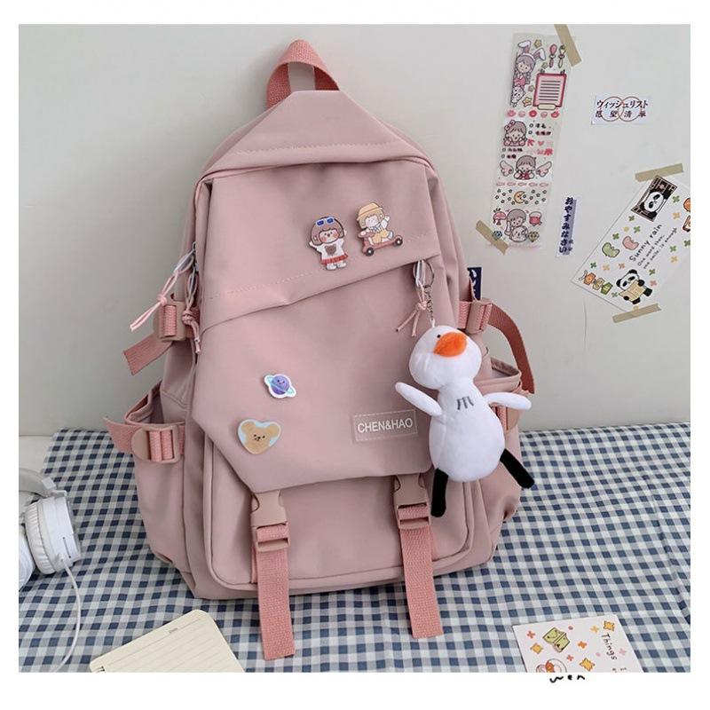 

Student backpack Korean version trendy flap couple backpack large capacity computer backpack розовый