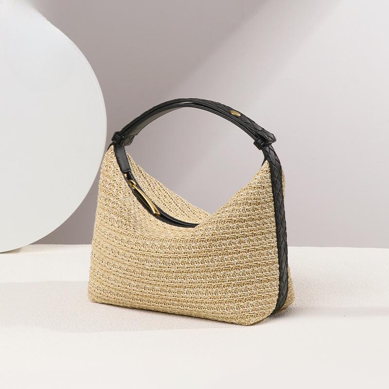 Niche Design, French Elegance and Versatility, Lafite Straw Woven Hand-held Lunch Box Bag, Single-shoulder Underarm Women's Bag, Vacation Beach Bag