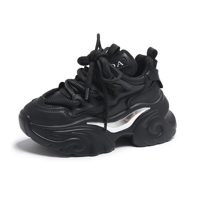 

Кожаные розовые кроссовки на платформе, толстая подошва, высокие черные массивные туфли, женская мода, весенние слипоны, женская обувь, увеличивающая рост 35 чёрный