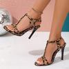 Summer Women's Sexy Leopard Print Stiletto Sandals Patent Leather Narrow Strap Open-toe High Heels Fashion Strap Women's Shoes