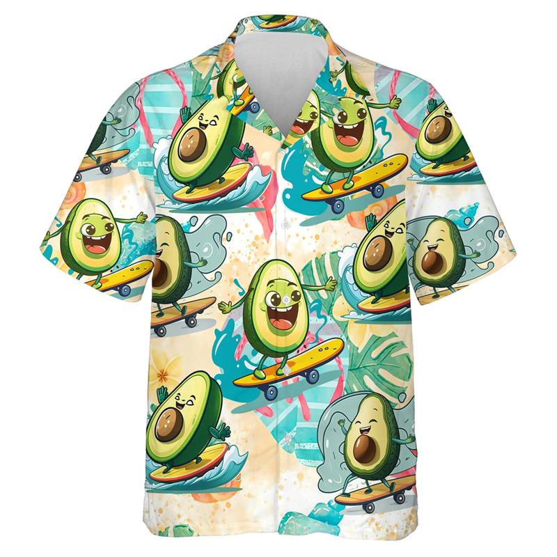Tropische Früchte Zitrone 3D-Druck Strandhemden Papaya Avocado Grafik T-Shirt für Männer Kleidung Niedliches Y2k Design Frauen Reversbluse Top