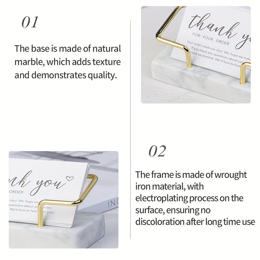 1PC Elegant Marble Business Card with Gold Metal Frame - Double Slot Desktop Business Card Storage