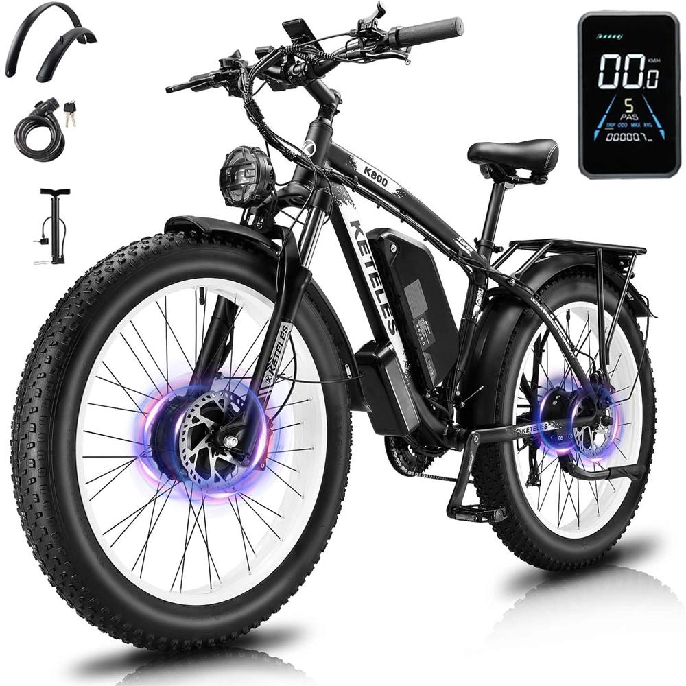 Electric Bicycle KETELES K800 1000Wx2 Dual Motor Electric Mountain Bike Top Speed 55Km/h 48V 23AH Max Range 100Km Load 150Kg 4 Colors