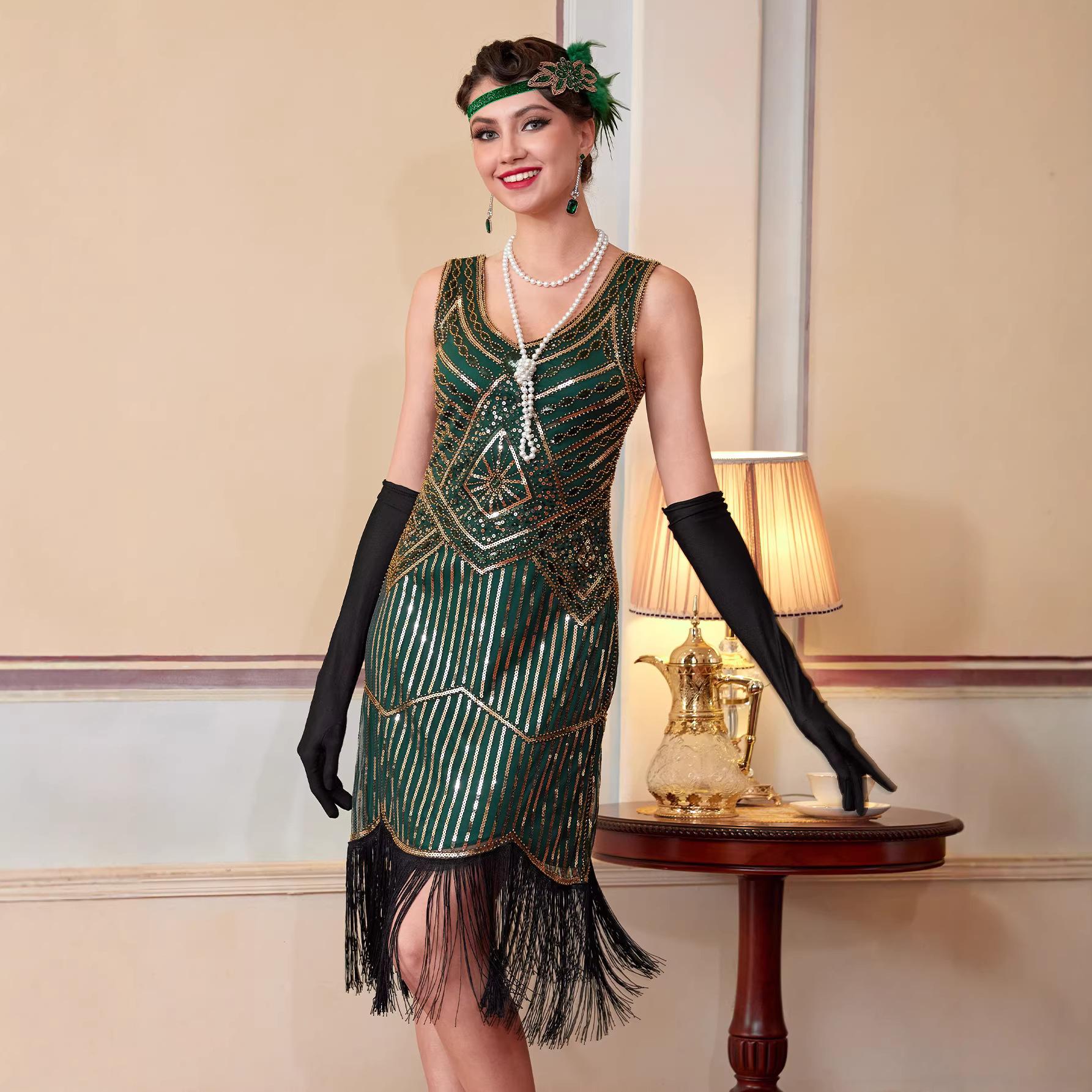 Women`s 1920s Flapper Dress Sequin Beaded