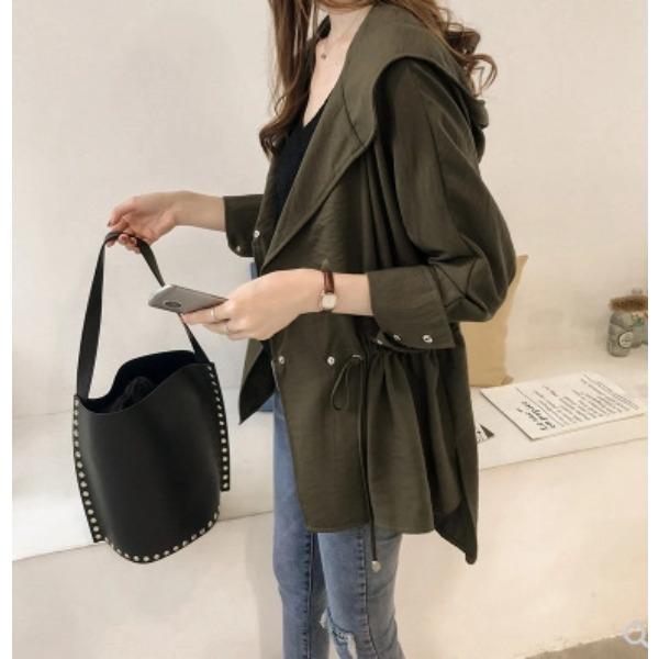 Early Autumn Women's Loose Hooded Windbreaker Women's Mid To Long Casual Long Sleeved Cardigan Jacket