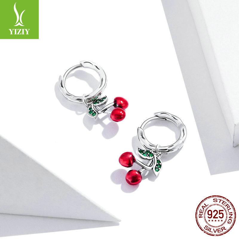 Sweet Cherry S925 Silver Earrings, Oil Drop Inlaid Zircon Stud Earrings Sce905