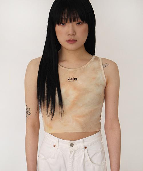 Acho Tie-Dye Asymmetrical Shoulder Crop Sleeveless_Orange Beige Free