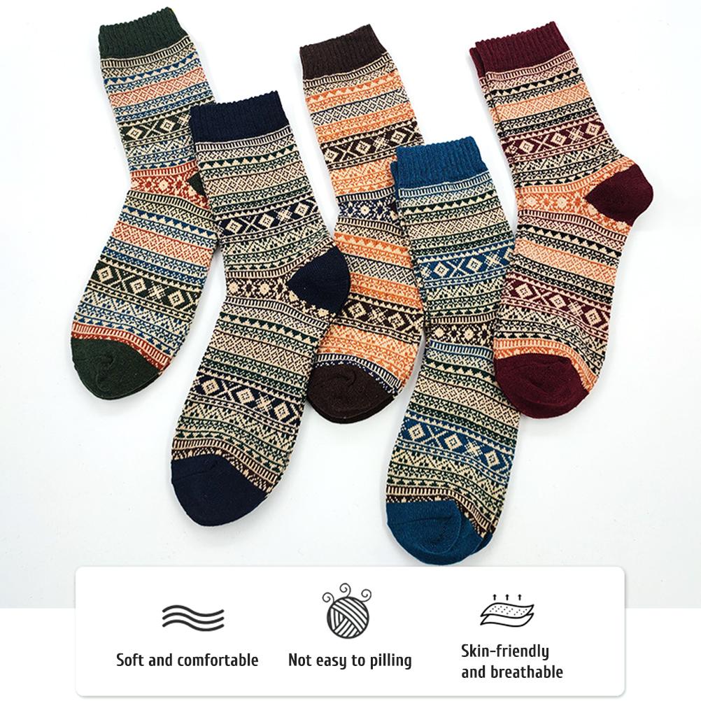 5 Pairs Wool Socks for Women Men Vintage Winter Warm Thick Cozy Socks Knitted Casual Soft Socks