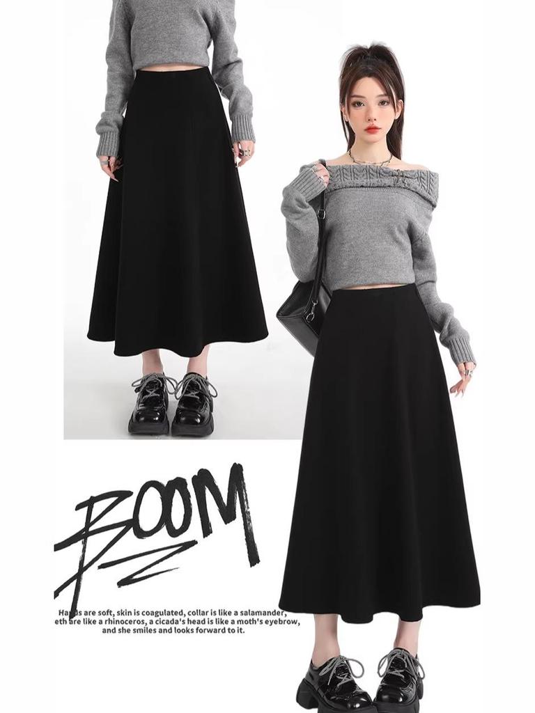 Plus Size Women's Elastic Wool A-line Winter Skirt 1407#