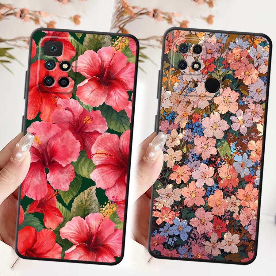 Pink Flower Case for Xiaomi Redmi 10 K60 13C 12C 9A 9C 9T A1 A2 Plus A5 K40 K50 Gaming 12 Soft Back Phone Cover