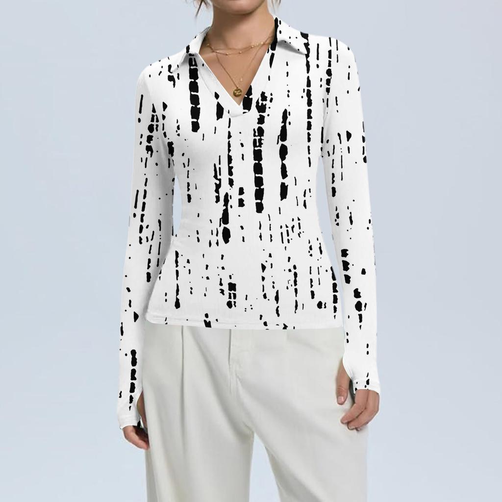 Dámská móda Ležérní potisk Výstřih do V Dlouhý rukáv Zapínání na knoflíky Top