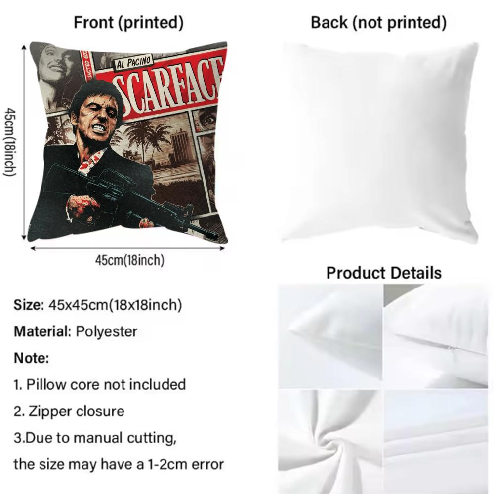 movies S-Scarface Cushion Cover Comfortable Reversible Pillow Cover Ideal for Car Sofa Bedroom & Beyond