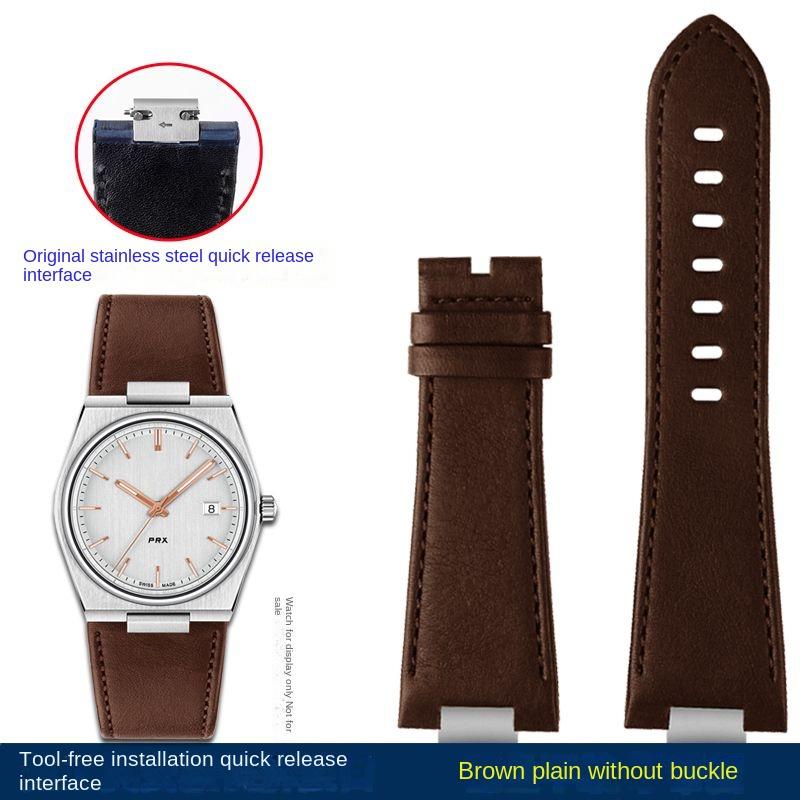 

Для годинника серії Tissot PRX T137.407 Super Player T137.410 Ремінець із коров’ячої шкіри зі сталевим кінцевим ланкою з телячої шкіри 26X12 мм. 26x12mm-Width