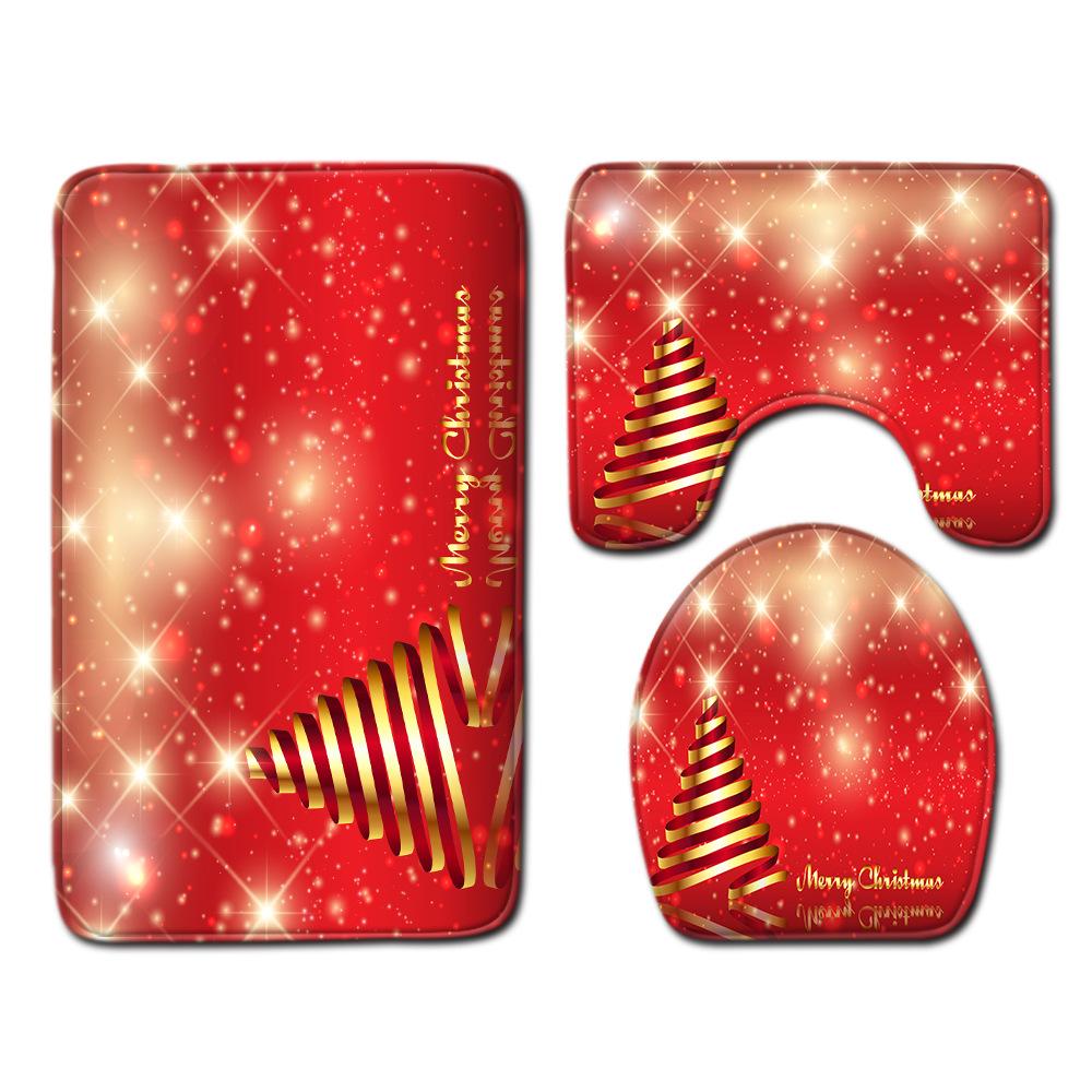 Christmas Bathroom Floor Mat Toilet Three-Piece Set