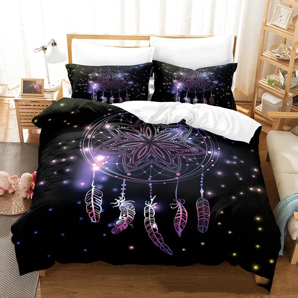 Dreamcatcher Bed Cover Set Luxury For King Size Print Bohemian Style Purple Pink Butterfly Feather Comforter Bedding Set Mandala
