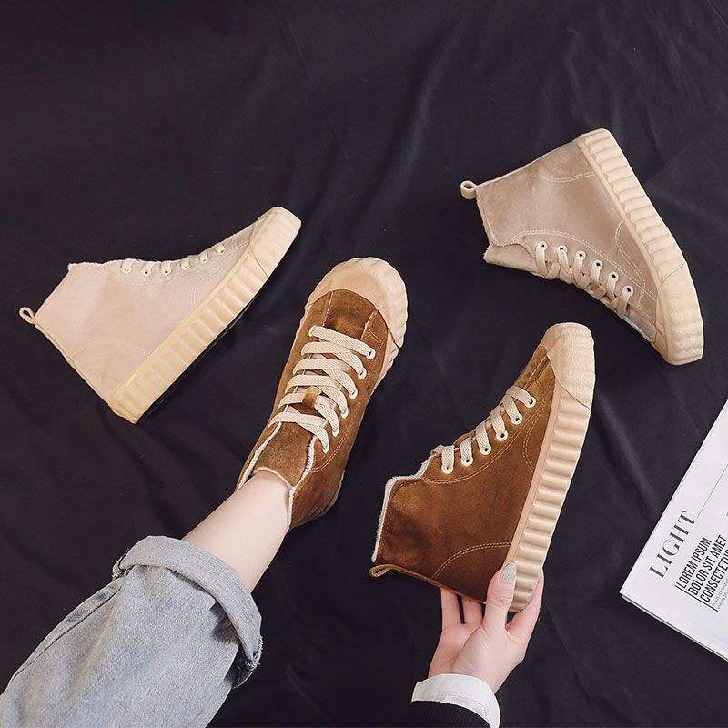 Autumn and Winter High-top Couple Large-size Canvas Board Shoes Children Black Velvet Cotton Shoes Work Leisure Flat-bottom Fashion Trend