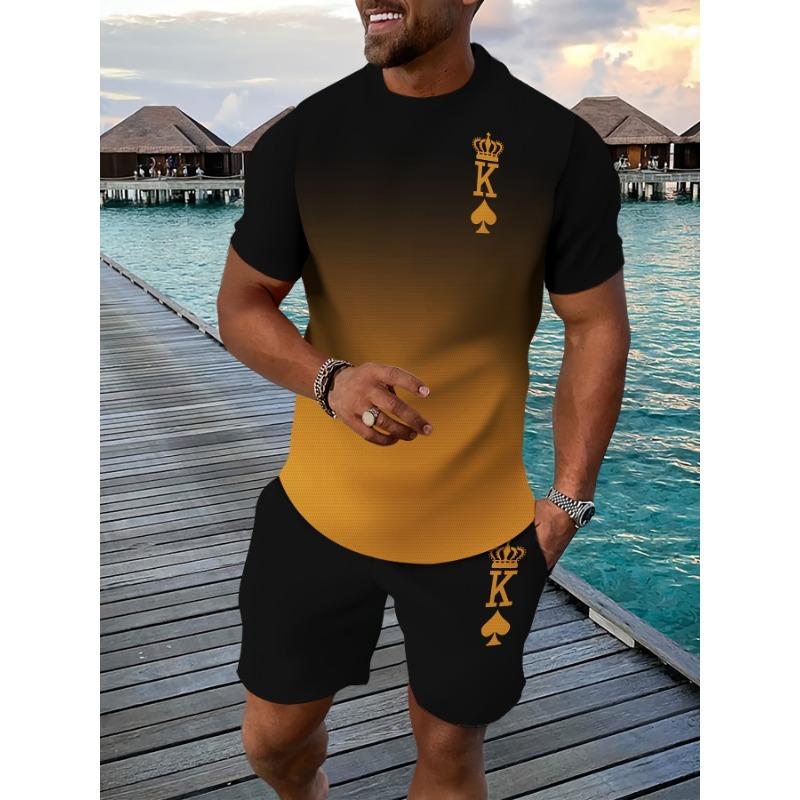 

Спортивный комплект для отдыха Дышащая летняя мужская футболка с коротким рукавом и шорты с 3D-печатью Комплект для взрослых XL