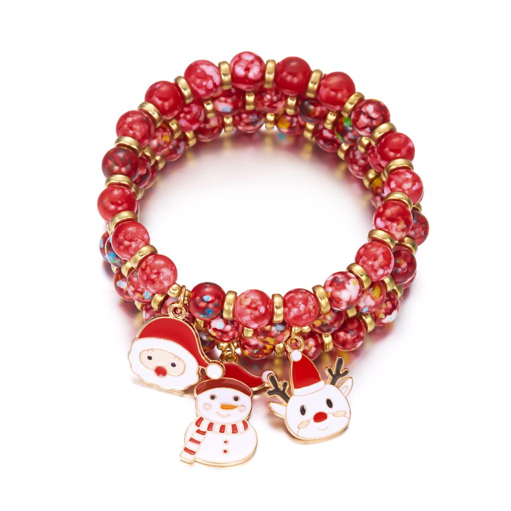 Christmas  Ol Paper Card Bracelet Set, Santa Snowman Reindeer Beaded Charm Bracelets, Holiday Jewelry Gift for Women & Gi