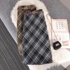 Non-Itchy Vintage Plaid Wool Blend Midi Skirt - Women's High Waist Slimming A-Line with Slit