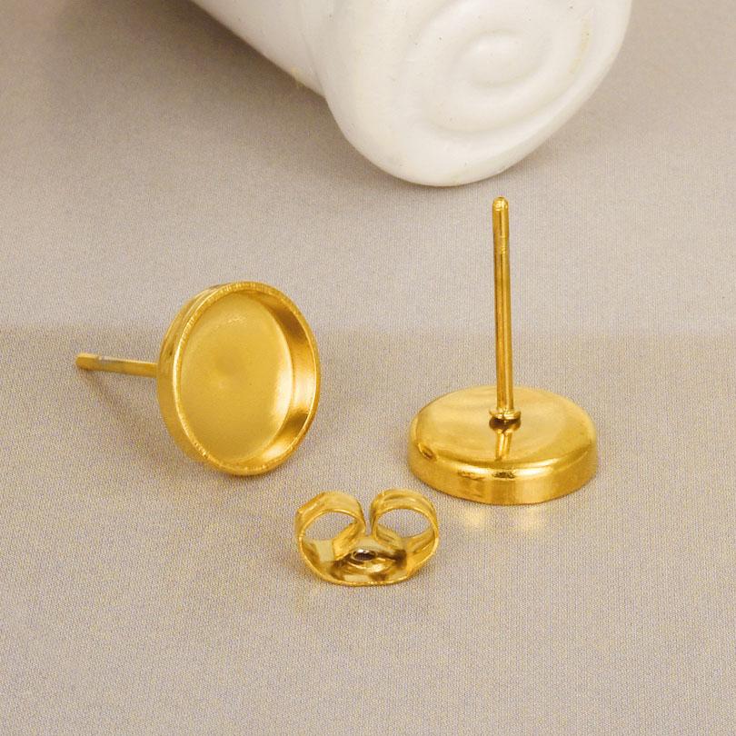 Geometric Round Square Heart Snake Blank Settings Cobochons Stainless Steel Ear Studs For Women Men Real Gold Plated DIY Jewelry