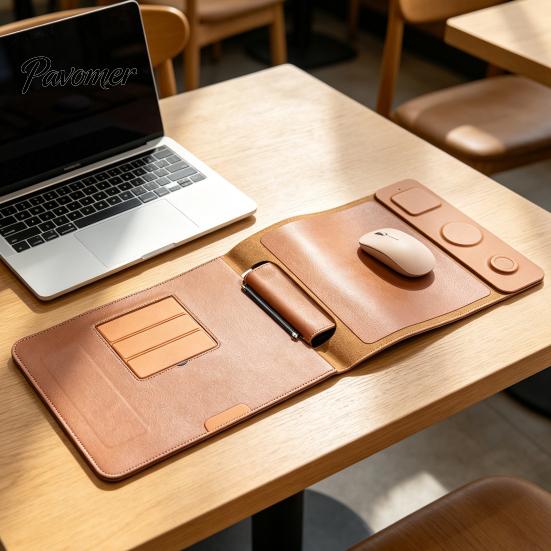 Travel Accessories for Remote Workers Wireless Charger Laptop Bag, 3 in 1 15W Magnetic Charging Organizer Phone Sleeve with Watch Earbuds, Faux