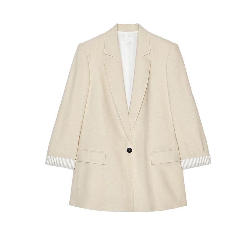 

Летняя новинка Однобортный пиджак для делового стиля с принтом на манжетах Льняной повседневный костюм 2753630 Light Beige L