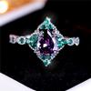 Cute Female Purple Zircon Stone Water Drop Ring Charm Silver Color Wedding Jewelry For Women